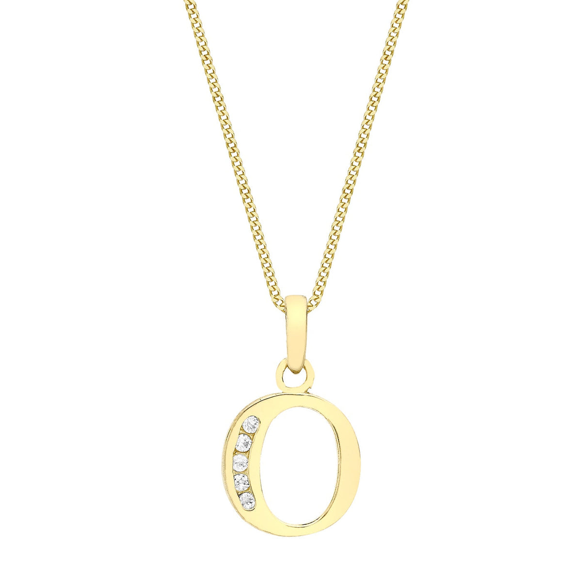9ct Yellow Gold Cubic Zirconia CZ Serif Initial O Pendant