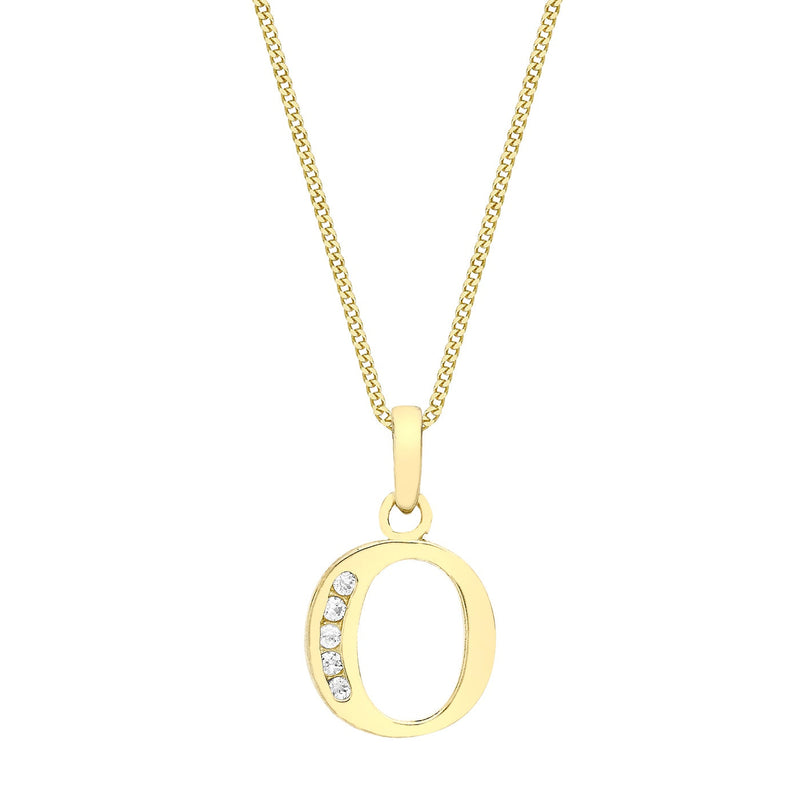9ct Yellow Gold Cubic Zirconia CZ Serif Initial O Pendant