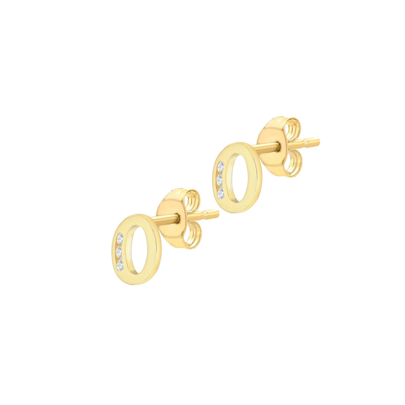 9ct Yellow Gold Cubic Zirconia CZ Serif Initial O Stud Earrings — side