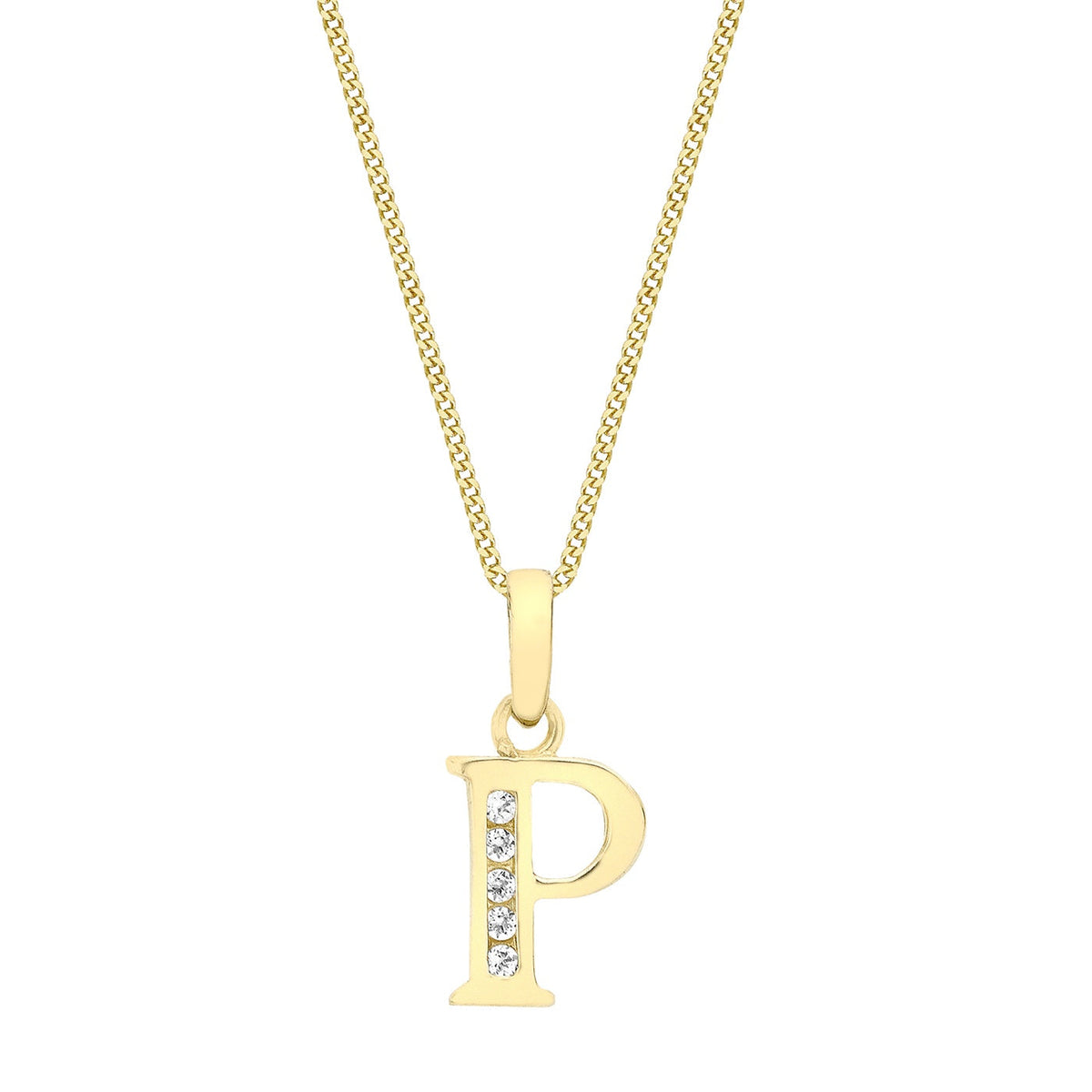 9ct Yellow Gold Cubic Zirconia CZ Serif Initial P Pendant