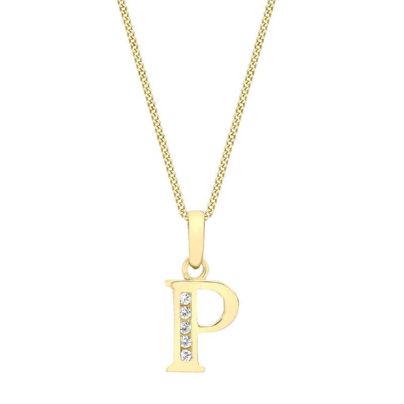 9ct Yellow Gold Cubic Zirconia CZ Serif Initial P Pendant