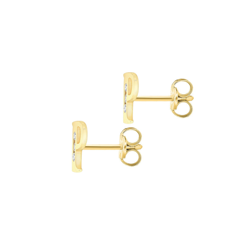 9ct Yellow Gold Cubic Zirconia CZ Serif Initial P Stud Earrings — back