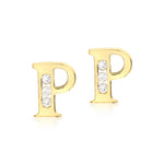 9ct Yellow Gold Cubic Zirconia CZ Serif Initial P Stud Earrings