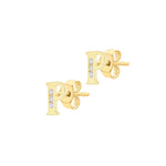 9ct Yellow Gold Cubic Zirconia CZ Serif Initial P Stud Earrings — side