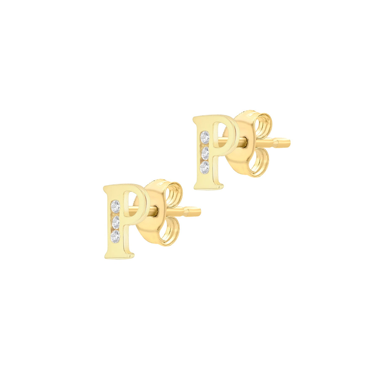 9ct Yellow Gold Cubic Zirconia CZ Serif Initial P Stud Earrings — side
