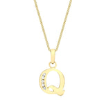 9ct Yellow Gold Cubic Zirconia CZ Serif Initial Q Pendant