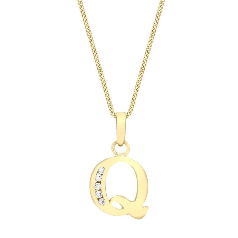 9ct Yellow Gold Cubic Zirconia CZ Serif Initial Q Pendant