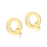 9ct Yellow Gold Cubic Zirconia CZ Serif Initial Q Stud Earrings
