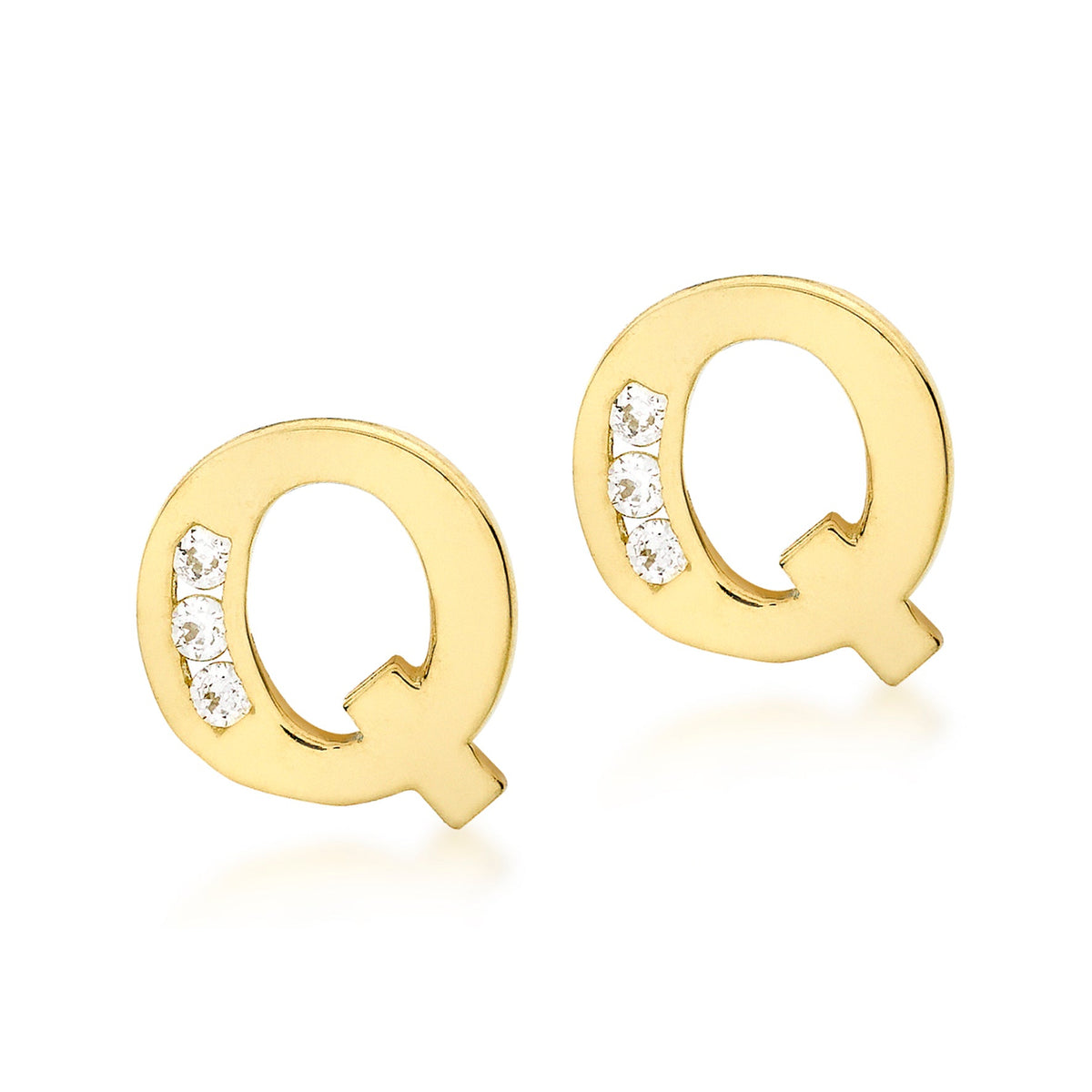 9ct Yellow Gold Cubic Zirconia CZ Serif Initial Q Stud Earrings