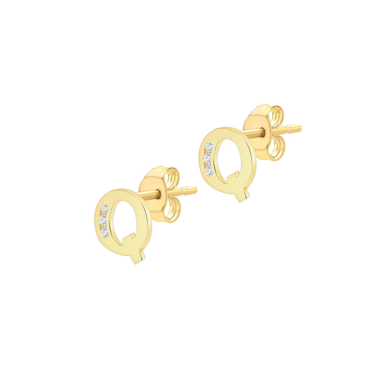 9ct Yellow Gold Cubic Zirconia CZ Serif Initial Q Stud Earrings — side