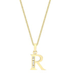 9ct Yellow Gold Cubic Zirconia CZ Serif Initial R Pendant