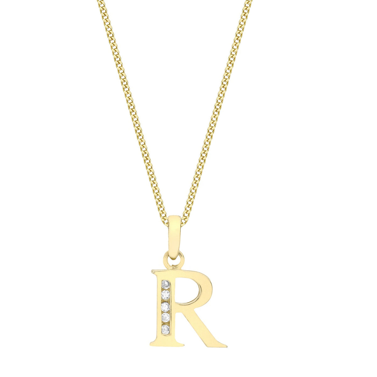 9ct Yellow Gold Cubic Zirconia CZ Serif Initial R Pendant