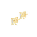 9ct Yellow Gold Cubic Zirconia CZ Serif Initial R Stud Earrings — side