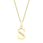 9ct Yellow Gold Cubic Zirconia CZ Serif Initial S Pendant