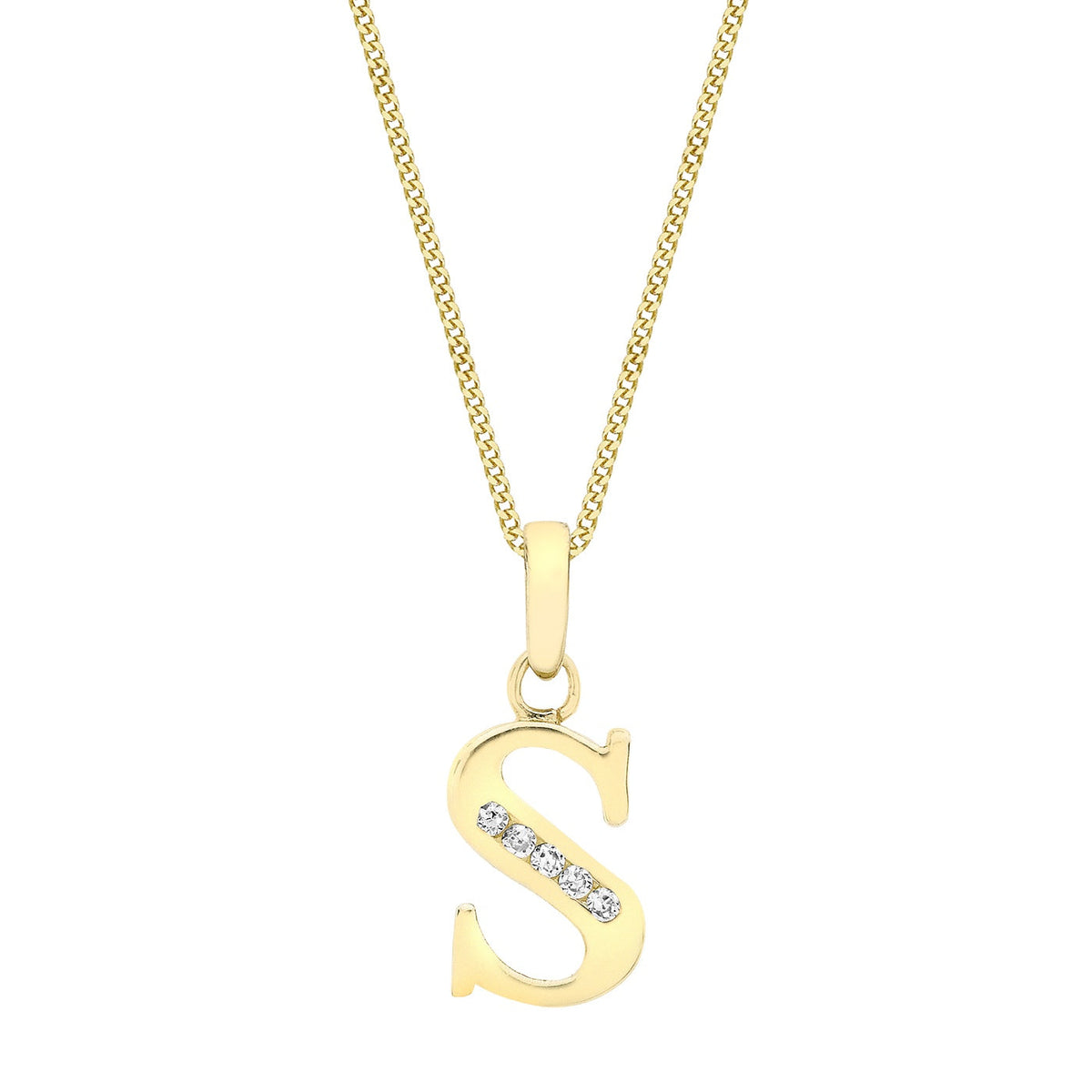 9ct Yellow Gold Cubic Zirconia CZ Serif Initial S Pendant