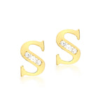 9ct Yellow Gold Cubic Zirconia CZ Serif Initial S Stud Earrings