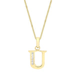9ct Yellow Gold Cubic Zirconia CZ Serif Initial U Pendant