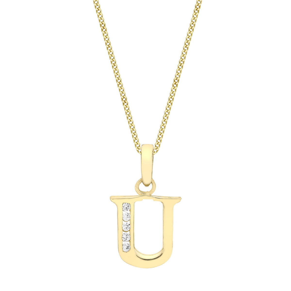 9ct Yellow Gold Cubic Zirconia CZ Serif Initial U Pendant