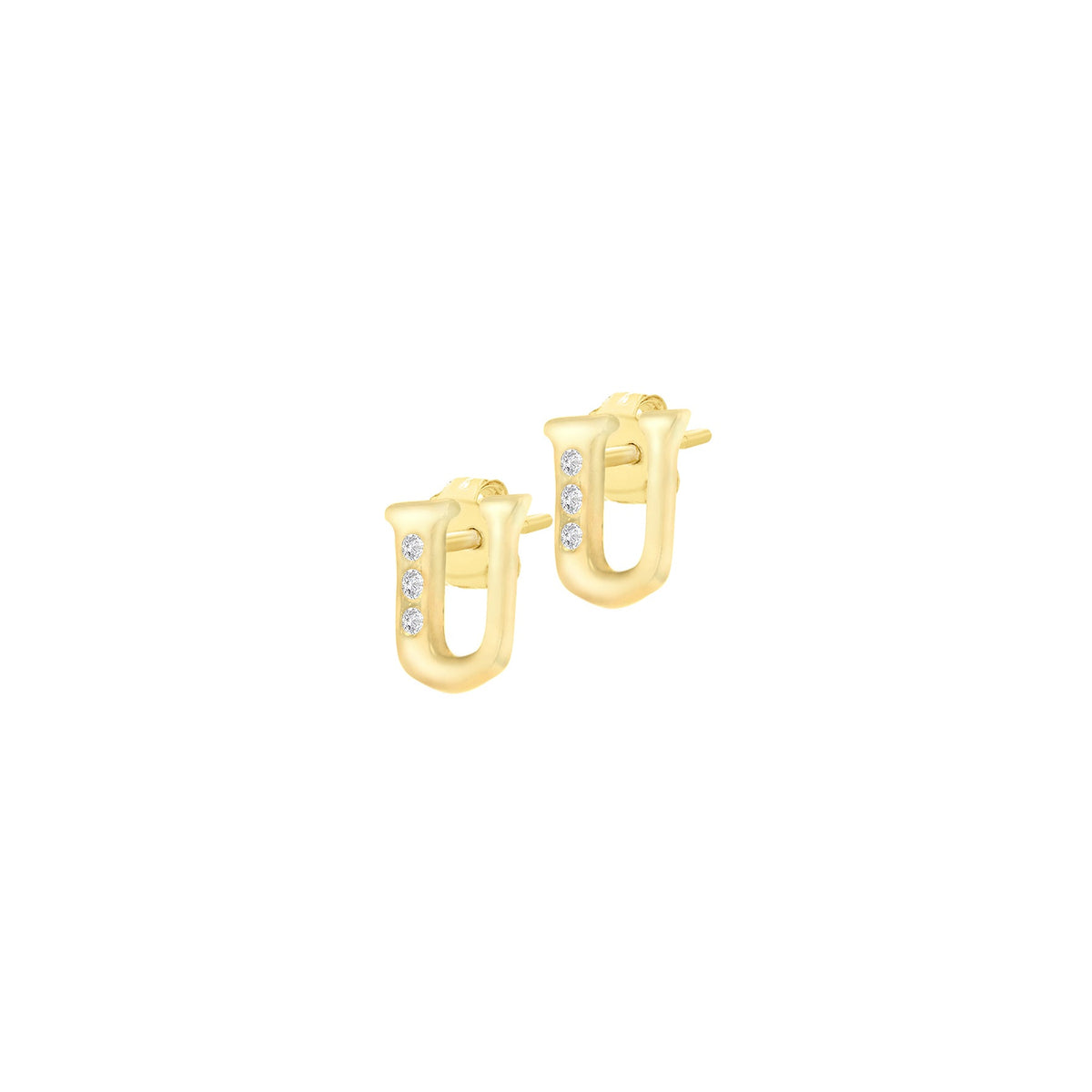 9ct Yellow Gold Cubic Zirconia CZ Serif Initial U Stud Earrings — side