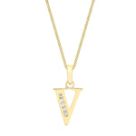 9ct Yellow Gold Cubic Zirconia CZ Serif Initial V Pendant