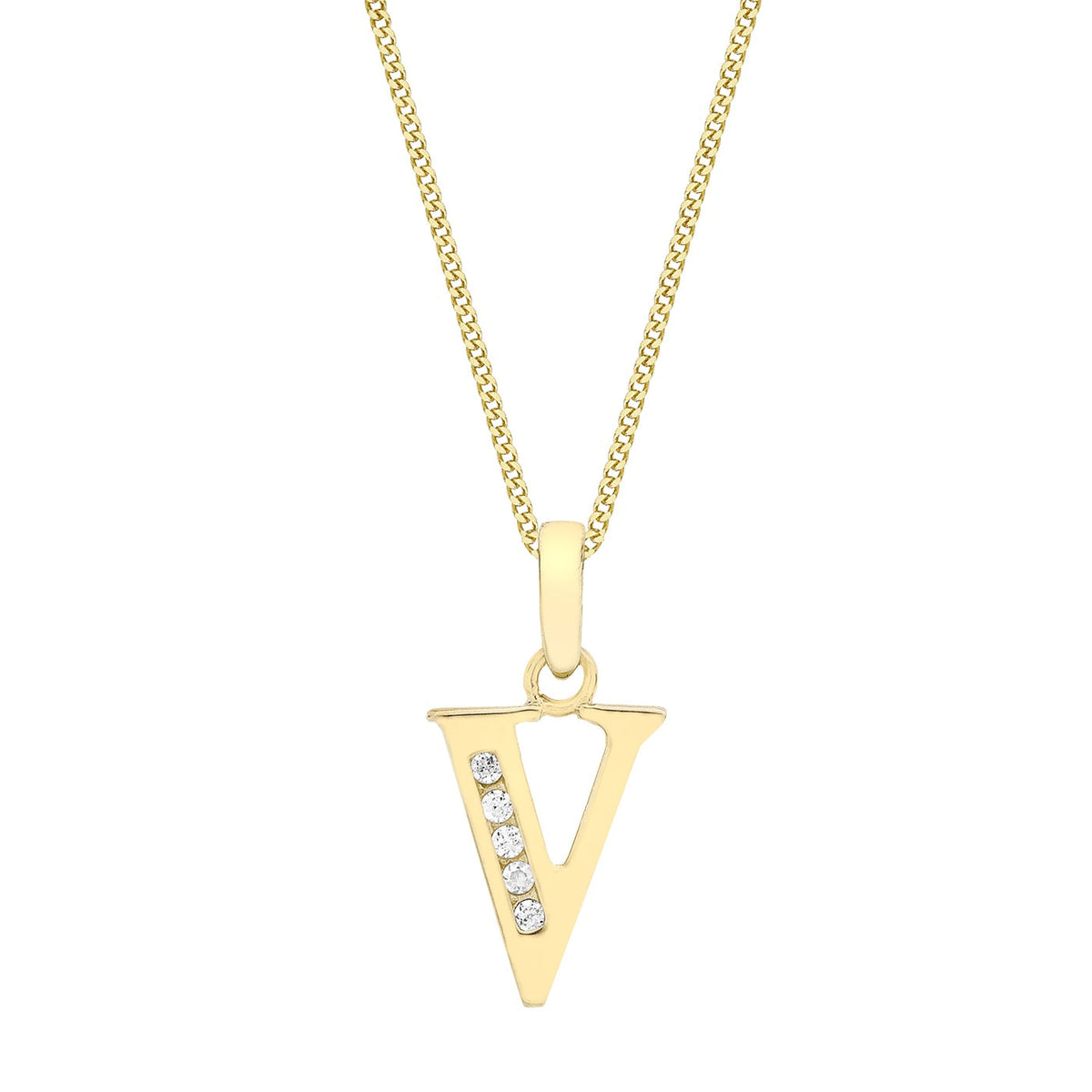 9ct Yellow Gold Cubic Zirconia CZ Serif Initial V Pendant