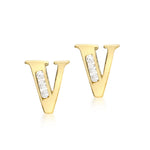 9ct Yellow Gold Cubic Zirconia CZ Serif Initial V Stud Earrings