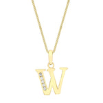 9ct Yellow Gold Cubic Zirconia CZ Serif Initial W Pendant