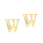 9ct Yellow Gold Cubic Zirconia CZ Serif Initial W Stud Earrings