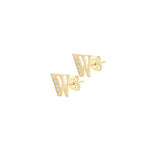 9ct Yellow Gold Cubic Zirconia CZ Serif Initial W Stud Earrings — side