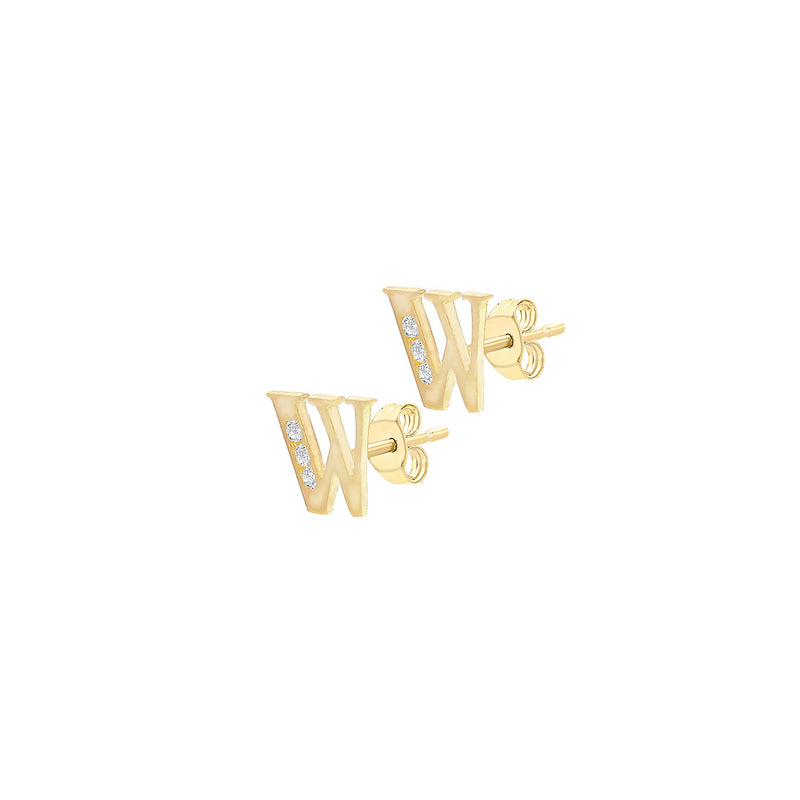9ct Yellow Gold Cubic Zirconia CZ Serif Initial W Stud Earrings — side