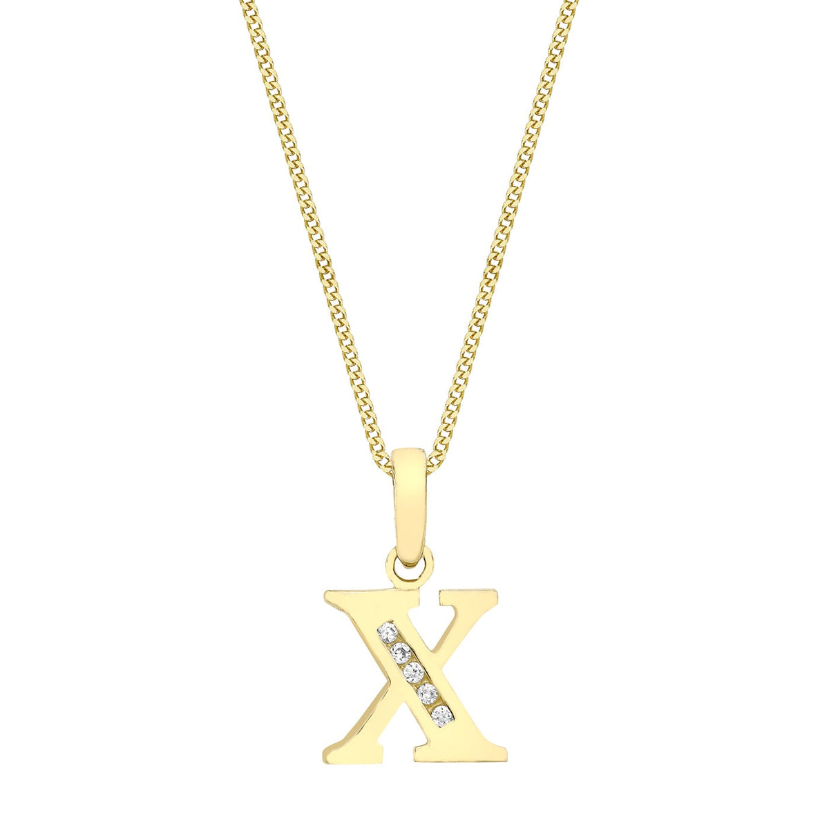 9ct Yellow Gold Cubic Zirconia CZ Serif Initial X Pendant