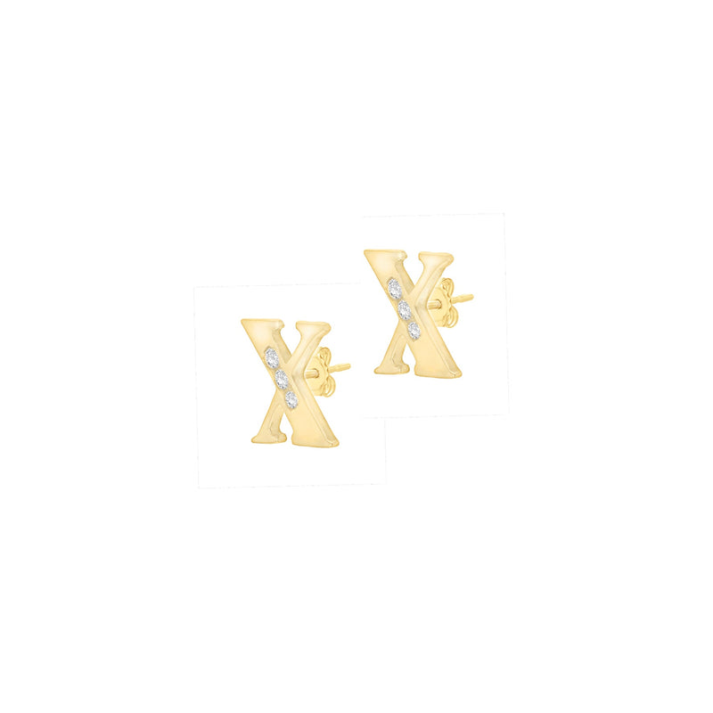9ct Yellow Gold Cubic Zirconia CZ Serif Initial X Stud Earrings — side