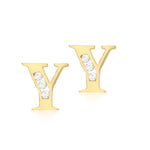 9ct Yellow Gold Cubic Zirconia CZ Serif Initial Y Stud Earrings