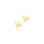 9ct Yellow Gold Cubic Zirconia CZ Serif Initial Y Stud Earrings — side