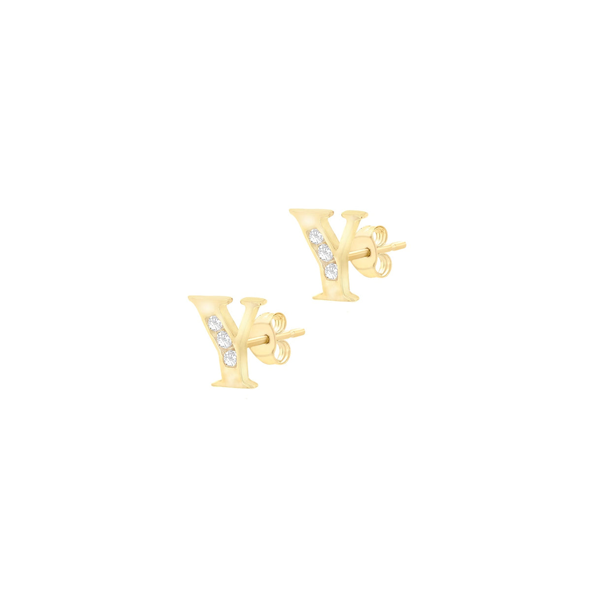 9ct Yellow Gold Cubic Zirconia CZ Serif Initial Y Stud Earrings — side