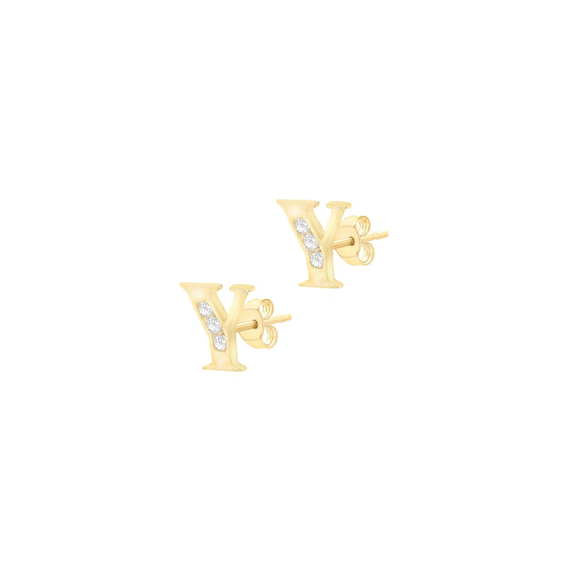 9ct Yellow Gold Cubic Zirconia CZ Serif Initial Y Stud Earrings — side