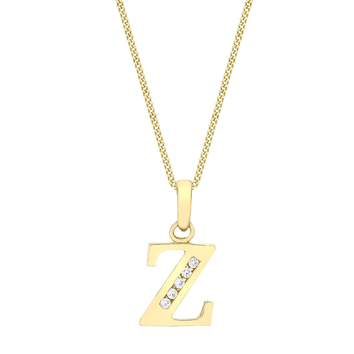 9ct Yellow Gold Cubic Zirconia CZ Serif Initial Z Pendant