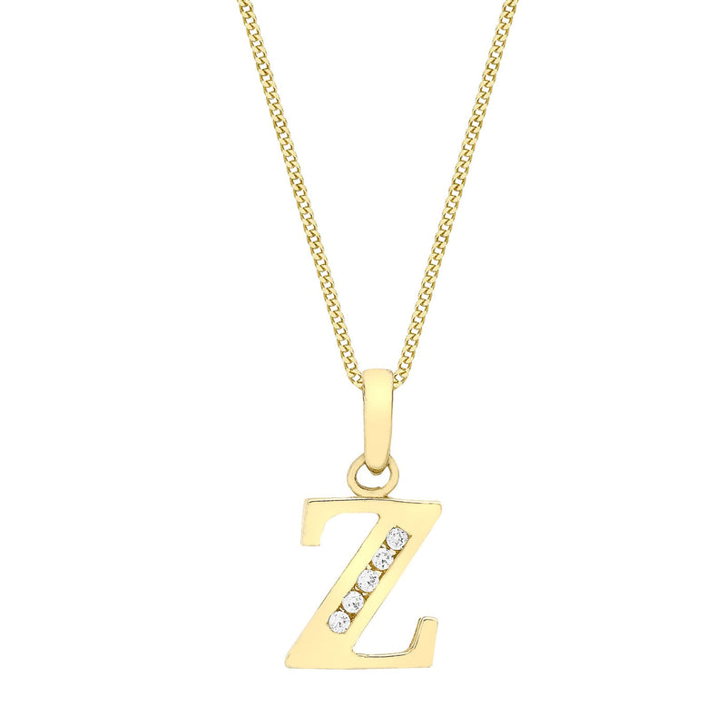 9ct Yellow Gold Cubic Zirconia CZ Serif Initial Z Pendant