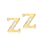9ct Yellow Gold Cubic Zirconia CZ Serif Initial Z Stud Earrings