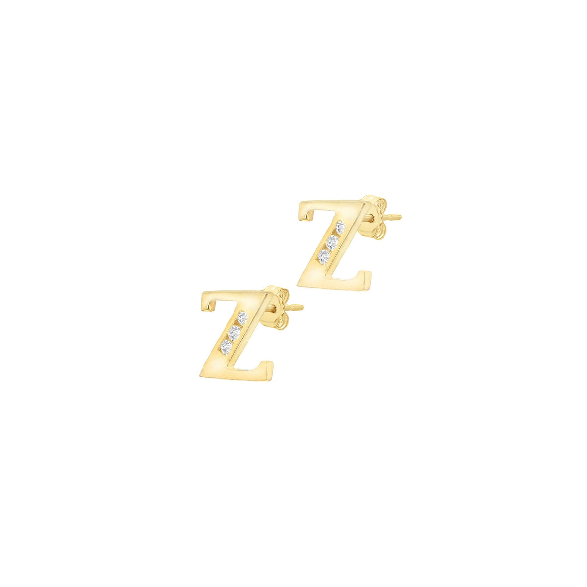9ct Yellow Gold Cubic Zirconia CZ Serif Initial Z Stud Earrings — side