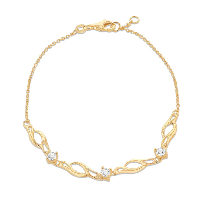 9ct Yellow Gold Cubic Zirconia CZ Twisted Wave Bracelet