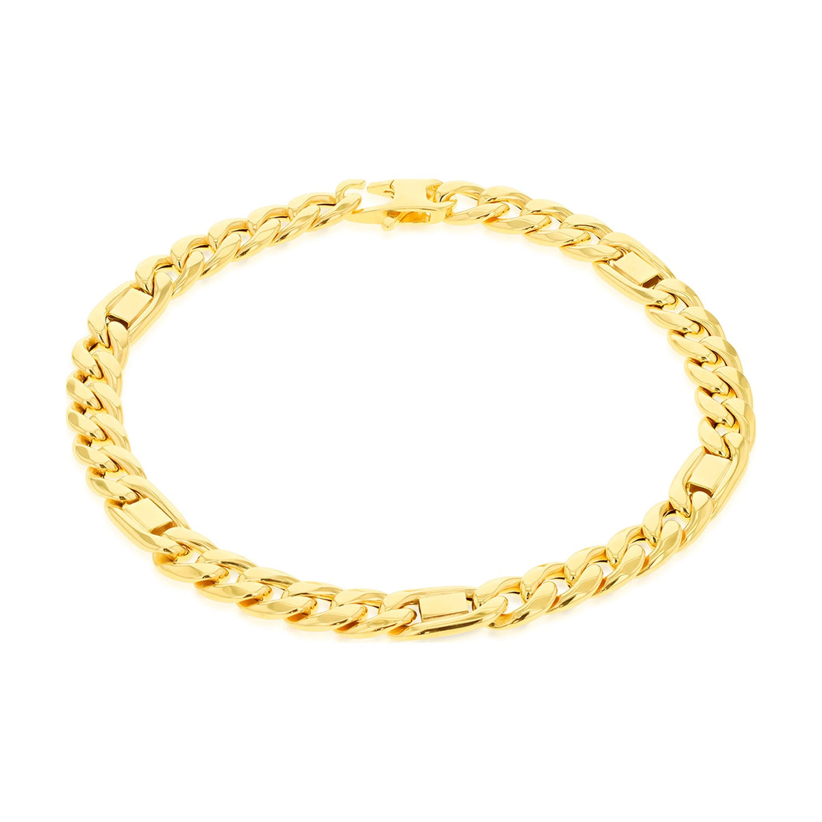 9ct Yellow Gold Curb and Bar Link Bracelet — 6mm