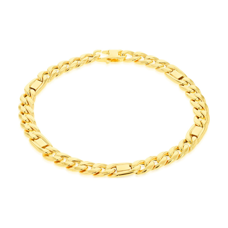 9ct Yellow Gold Curb and Bar Link Bracelet — 6mm