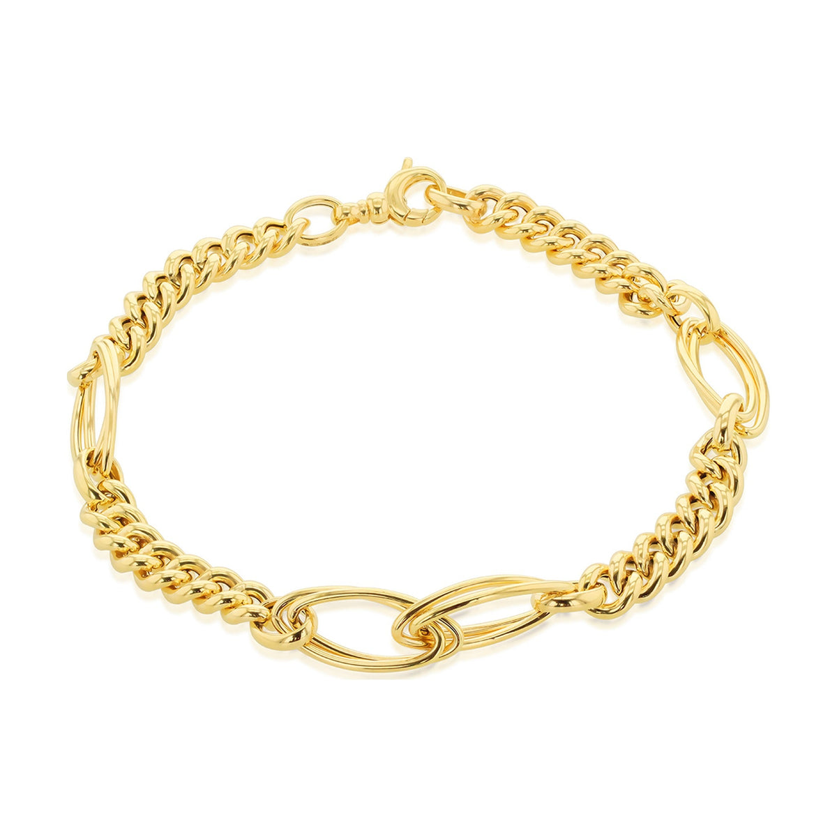 9ct Yellow Gold Curb Bracelet with Double Oval Link Centre