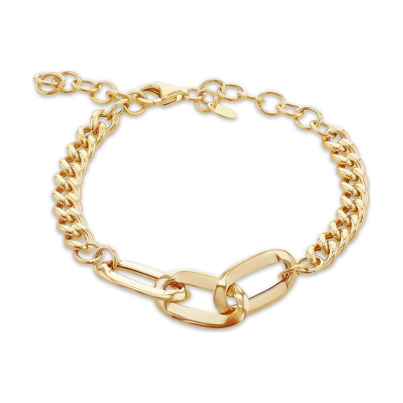 9ct Yellow Gold Curb Bracelet with Interlocking Paperclip Links