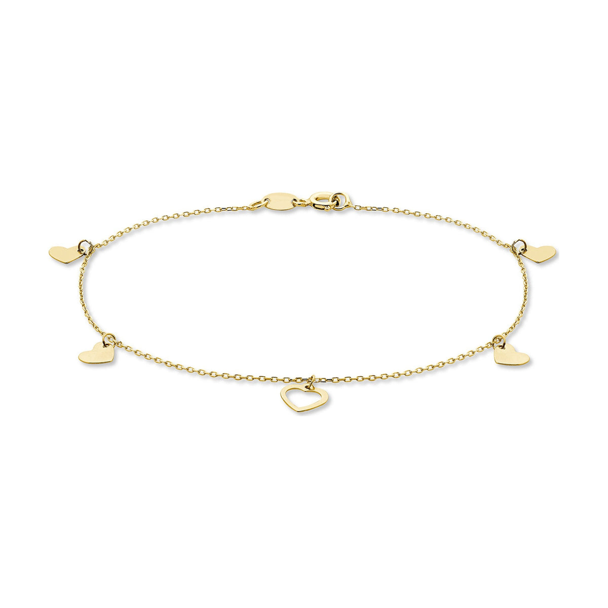 9ct Yellow Gold Dangling Hearts Bracelet