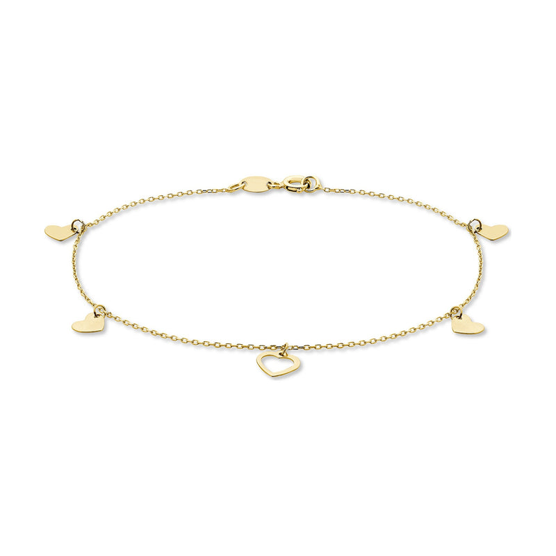 9ct Yellow Gold Dangling Hearts Bracelet