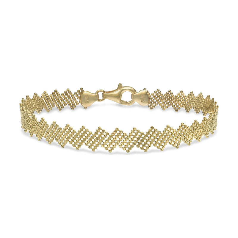 9ct Yellow Gold Diamond Cut Ball Zigzag Bracelet — 7.4mm