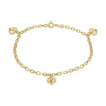 9ct Yellow Gold Diamond Cut Belcher Bracelet with Three Hearts
