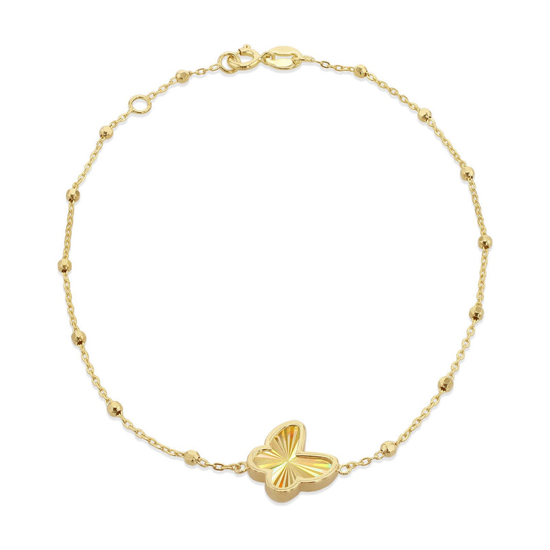 9ct Yellow Gold Diamond Cut Butterfly and Bead Bracelet